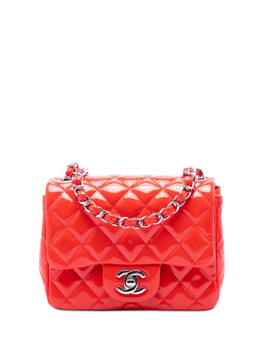 2014 Mini Square Classic Patent Single Flap crossbody bag