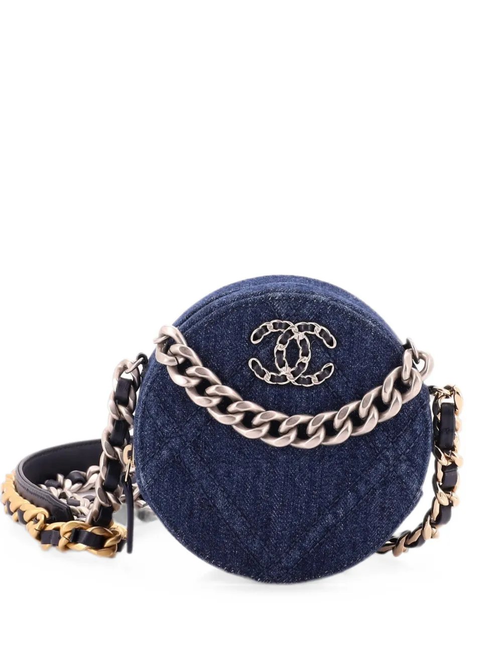 19 Round Clutch with Chain Quilted Denim crossbody bag