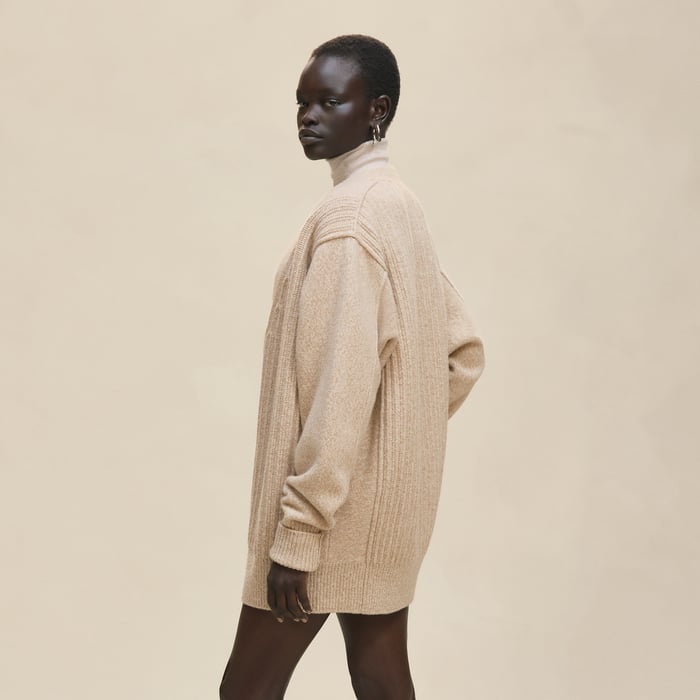 Beige Camel Thick Long-sleeve Cardigan