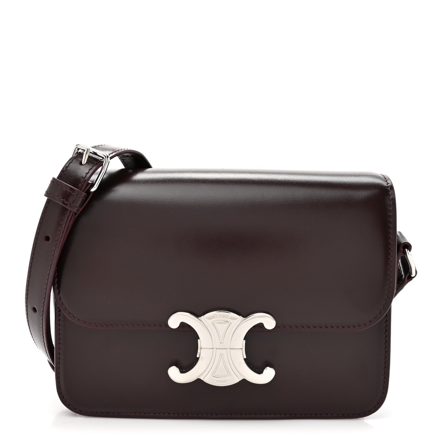 Celine Shiny Calfskin Teen Triomphe Burgundy