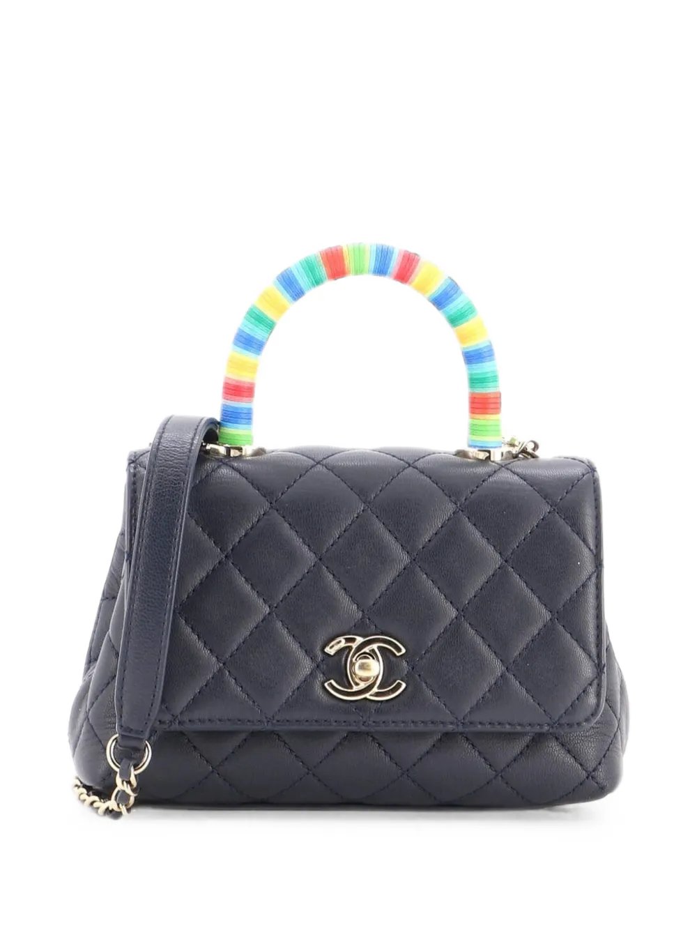 Coco Top Handle Bag Quilted Goatskin with Multicolor Handle Extra Mini satchel