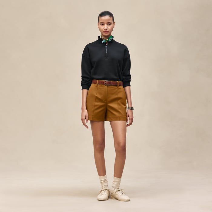 Marron Ocre Double Cotton Twill Shorts