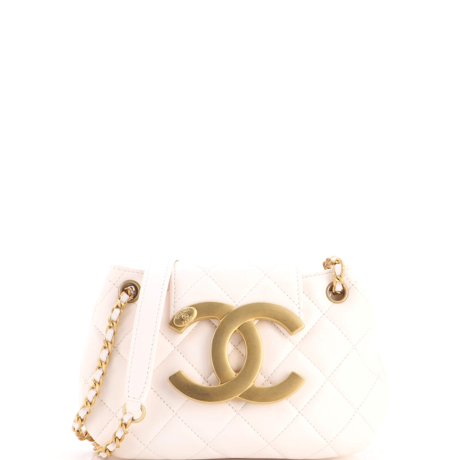 Giant CC Chain Compartment Messenger Bag Quilted Lambskin Small