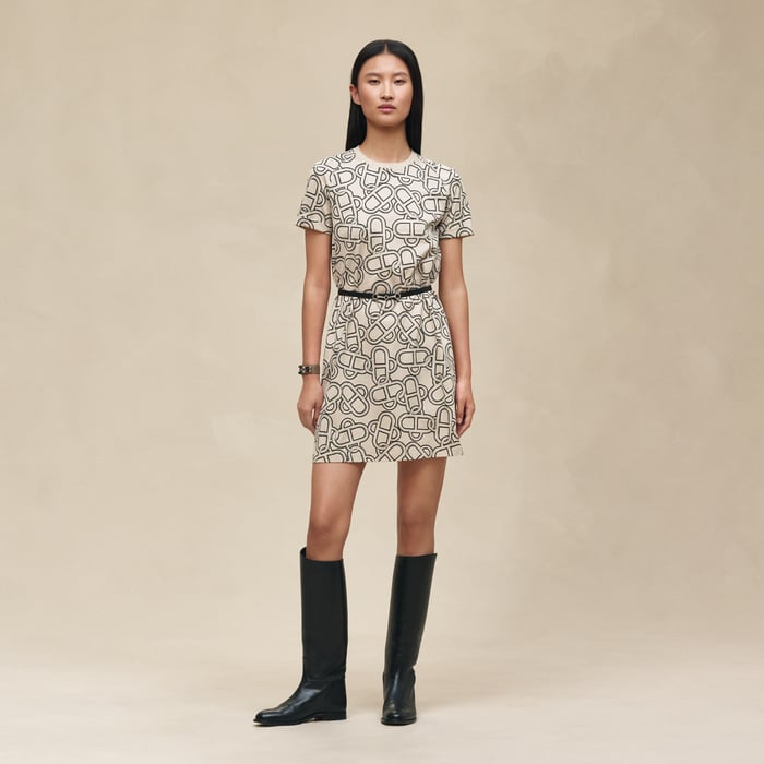 Beige Pierre d'Istrie "Maillon Equestre" Flared Dress