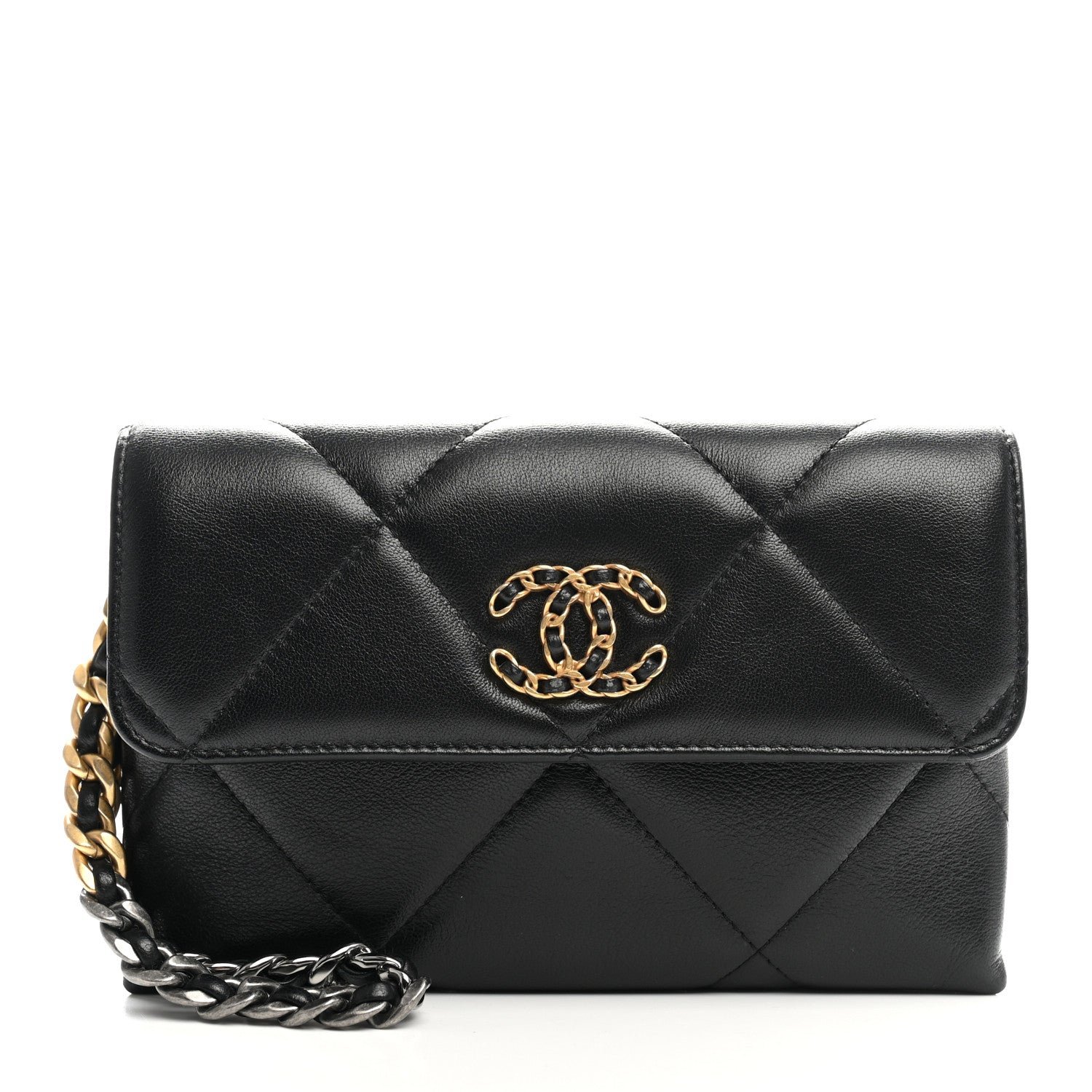 Chanel Lambskin Quilted Chanel 19 Flap Clutch Black