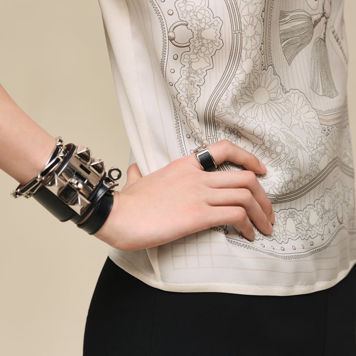 Gris Perle "Aux Champs En Fleurs Raye" Short-sleeve Sweater