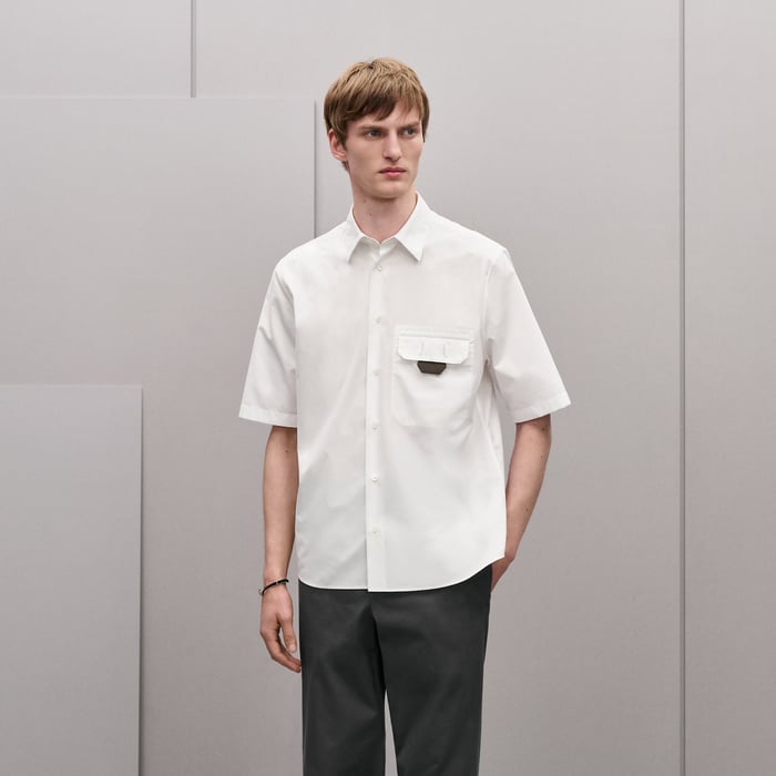 Blanc Shirt With Leather Detail