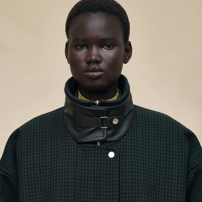 Vert Anglais Long Mixed Leather Coat