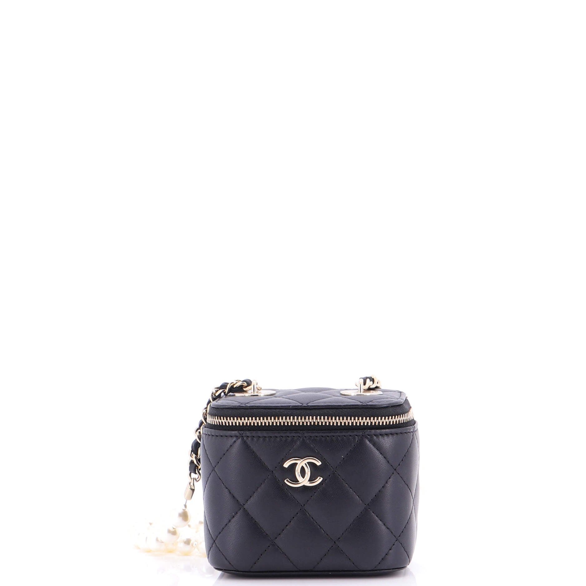 Vanity Case with Pearl Chain Quilted Lambskin Mini