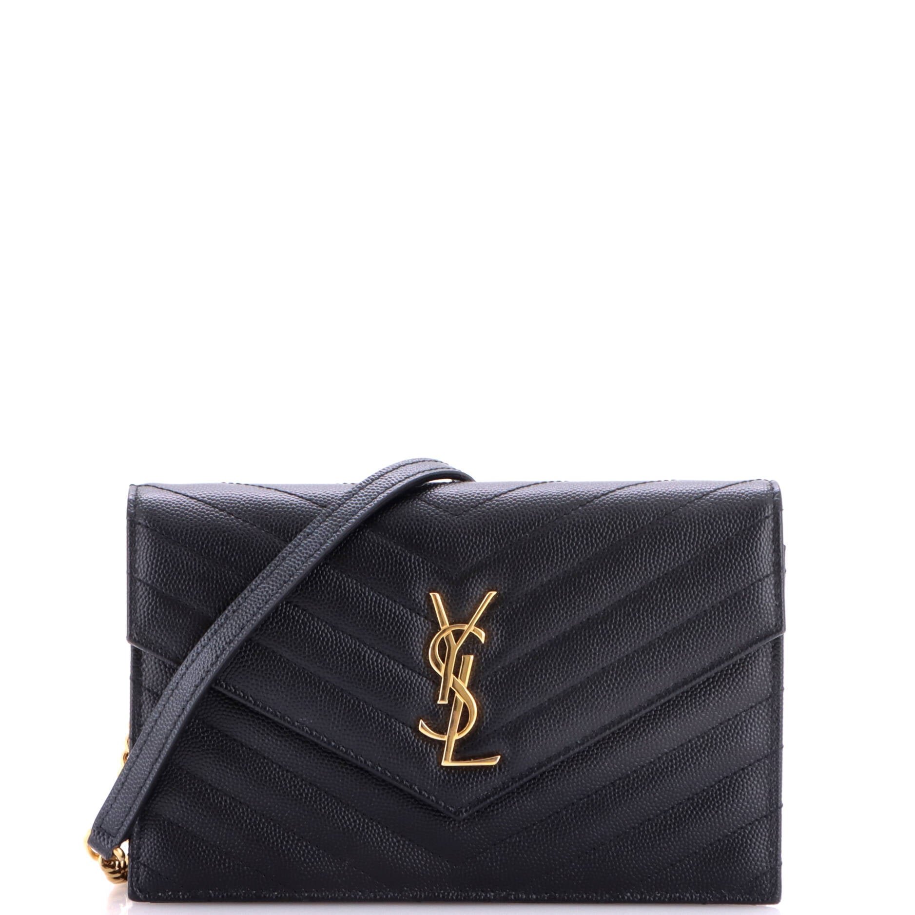 Classic Monogram Wallet on Chain Matelasse Chevron Leather Small