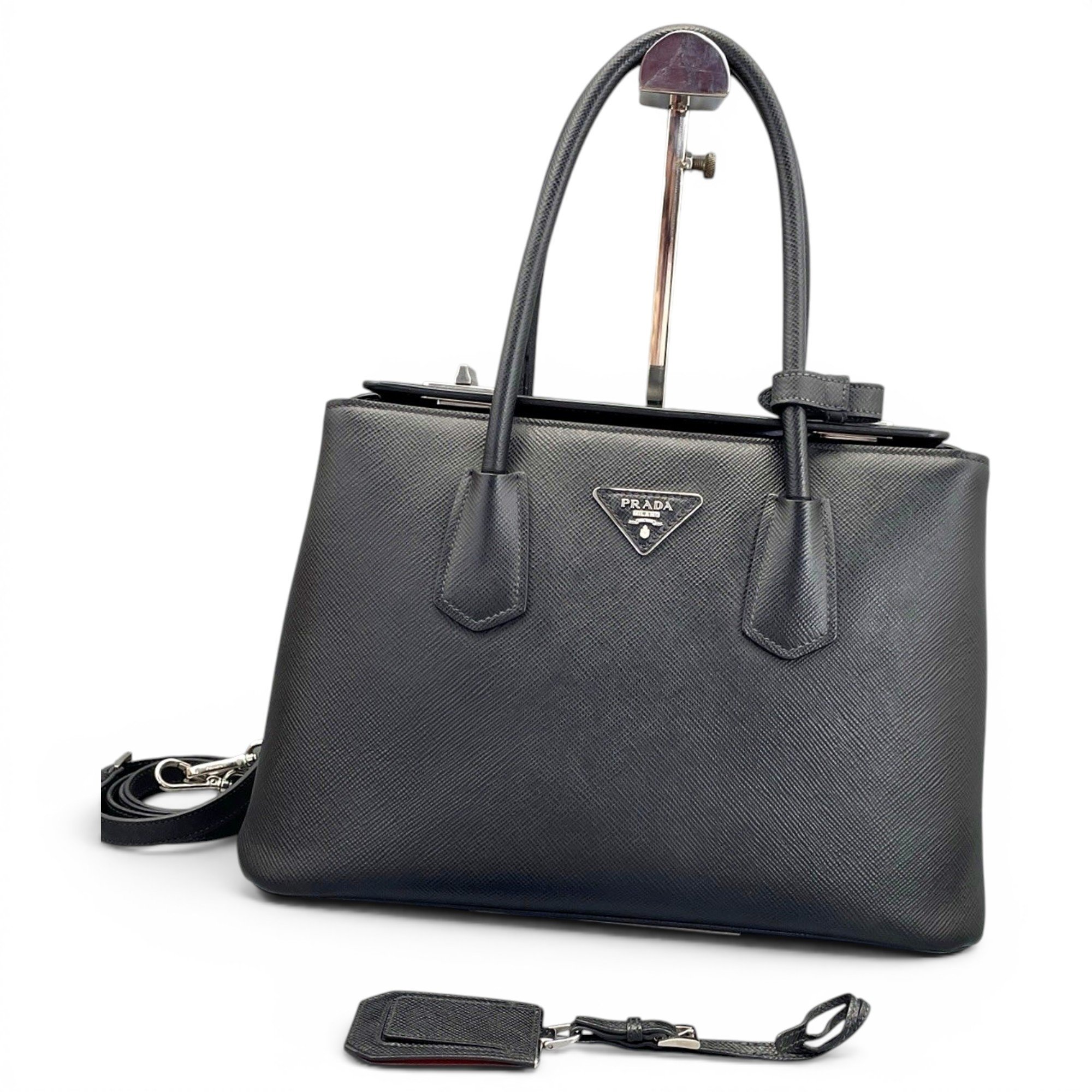 Double leather handbag