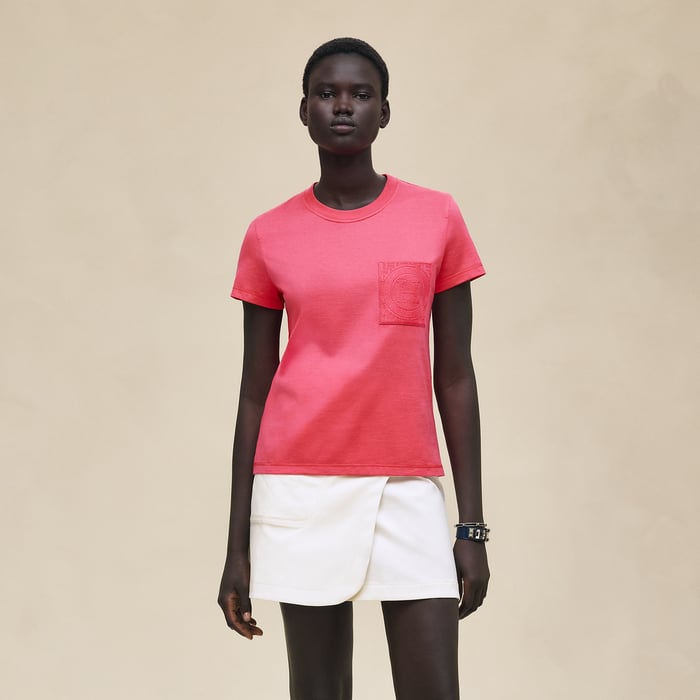 Rose Pivoine Embroidered Pocket T-shirt