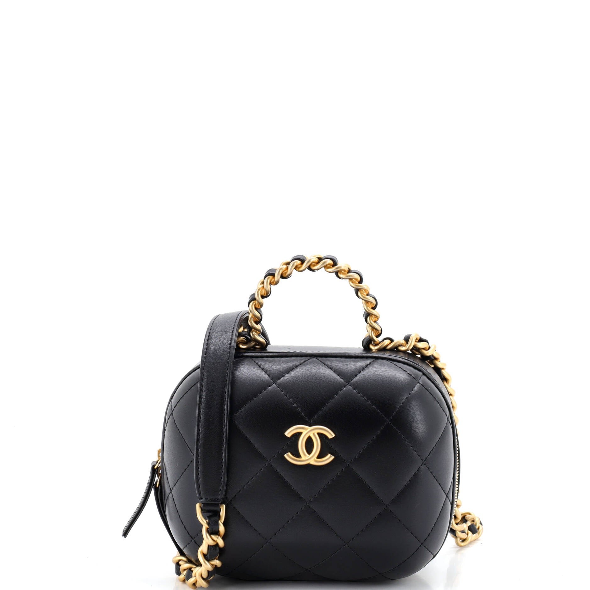CC Bubble Top Handle Vanity Case with Chain Quilted Lambskin Small