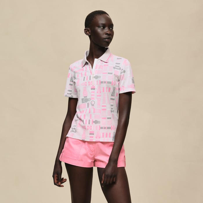 Gris Pierre De Lune "Bride a Bloc" Micro Zipped Polo Shirt