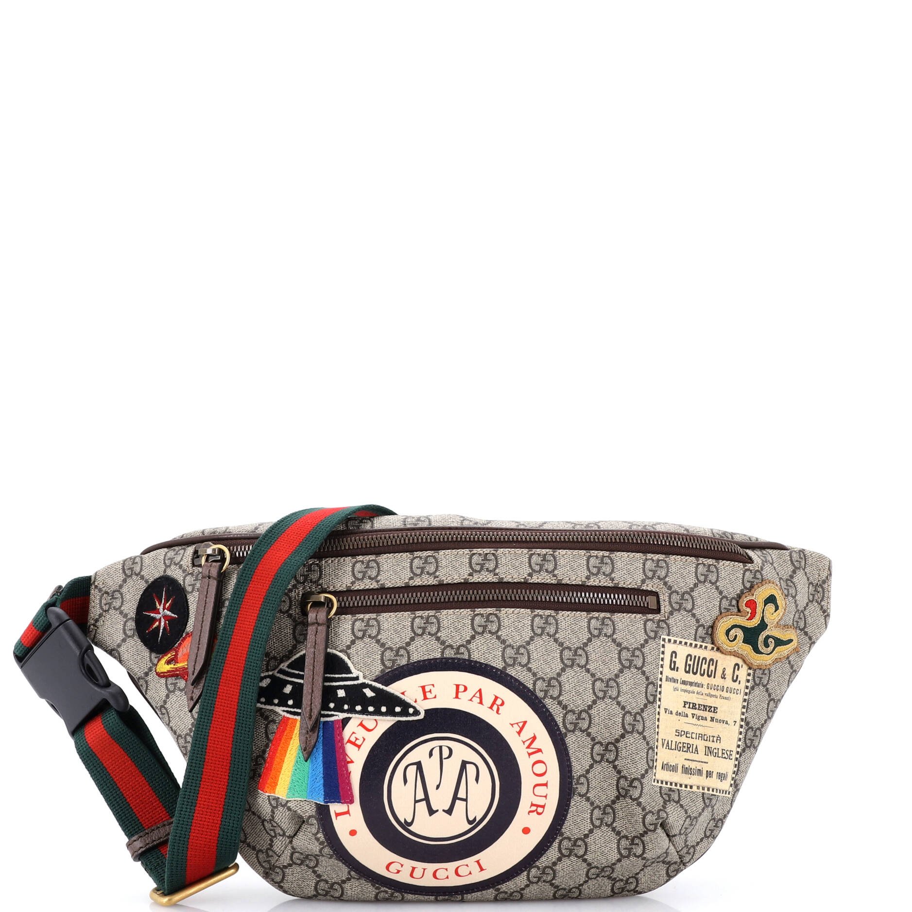 Courrier Zip Belt Bag GG Coated Canvas with Applique