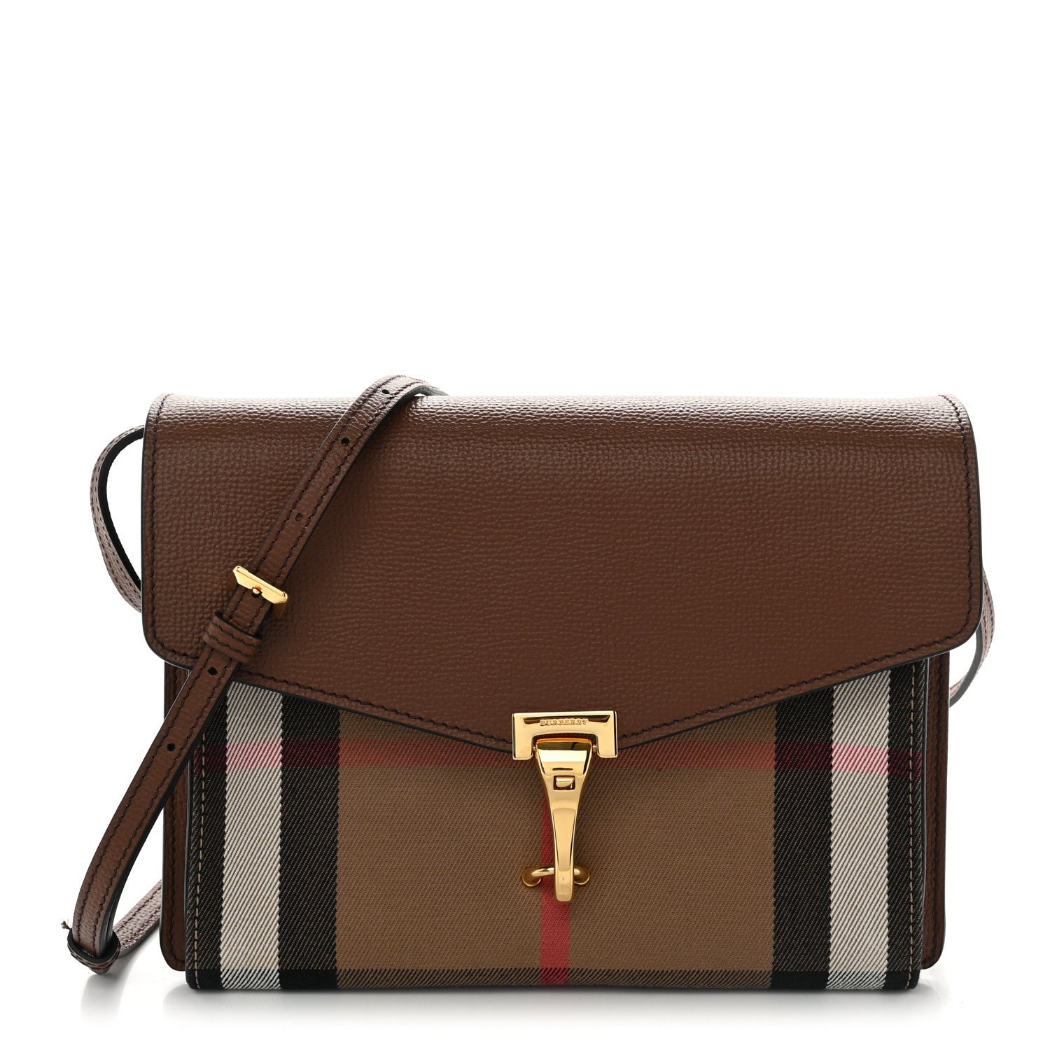 Burberry Derby Calfskin House Check Small Macken Crossbody Bag Tan