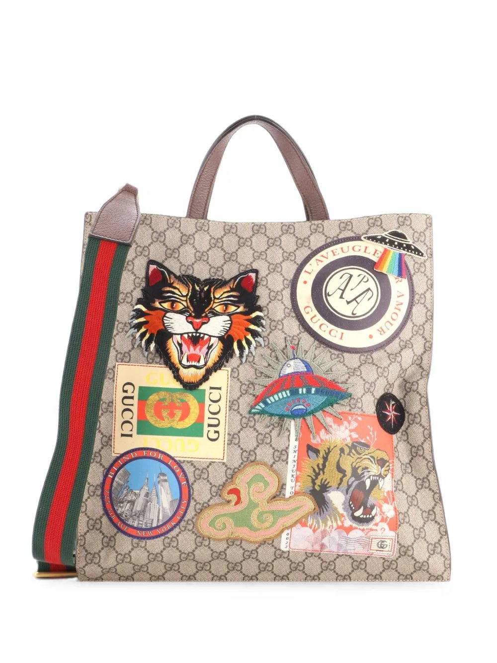 Courrier Convertible Soft Open GG Coated Canvas with Applique North South tote bag