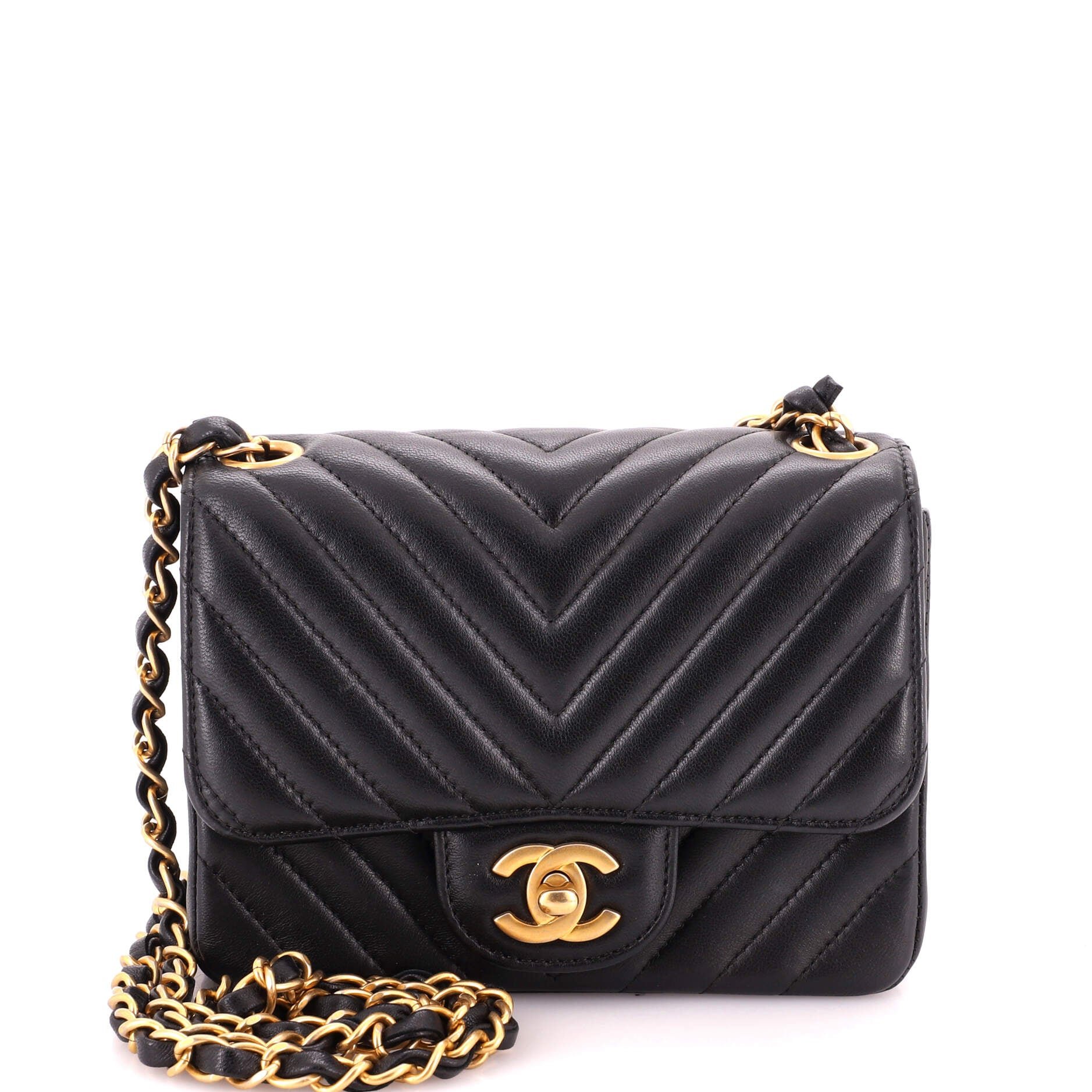 Square Classic Single Flap Bag Chevron Lambskin Mini