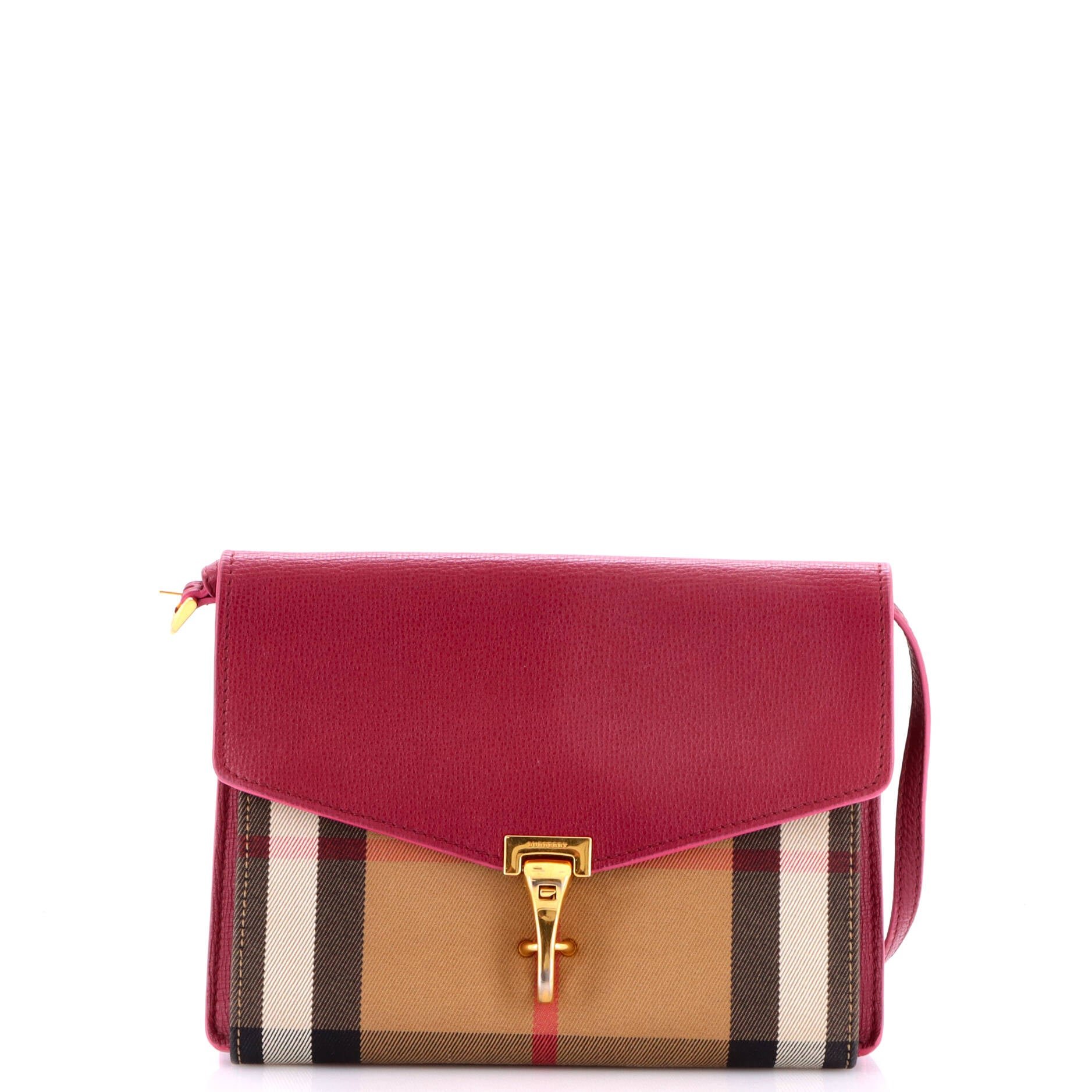 Macken Crossbody Bag Leather and House Check Canvas Small