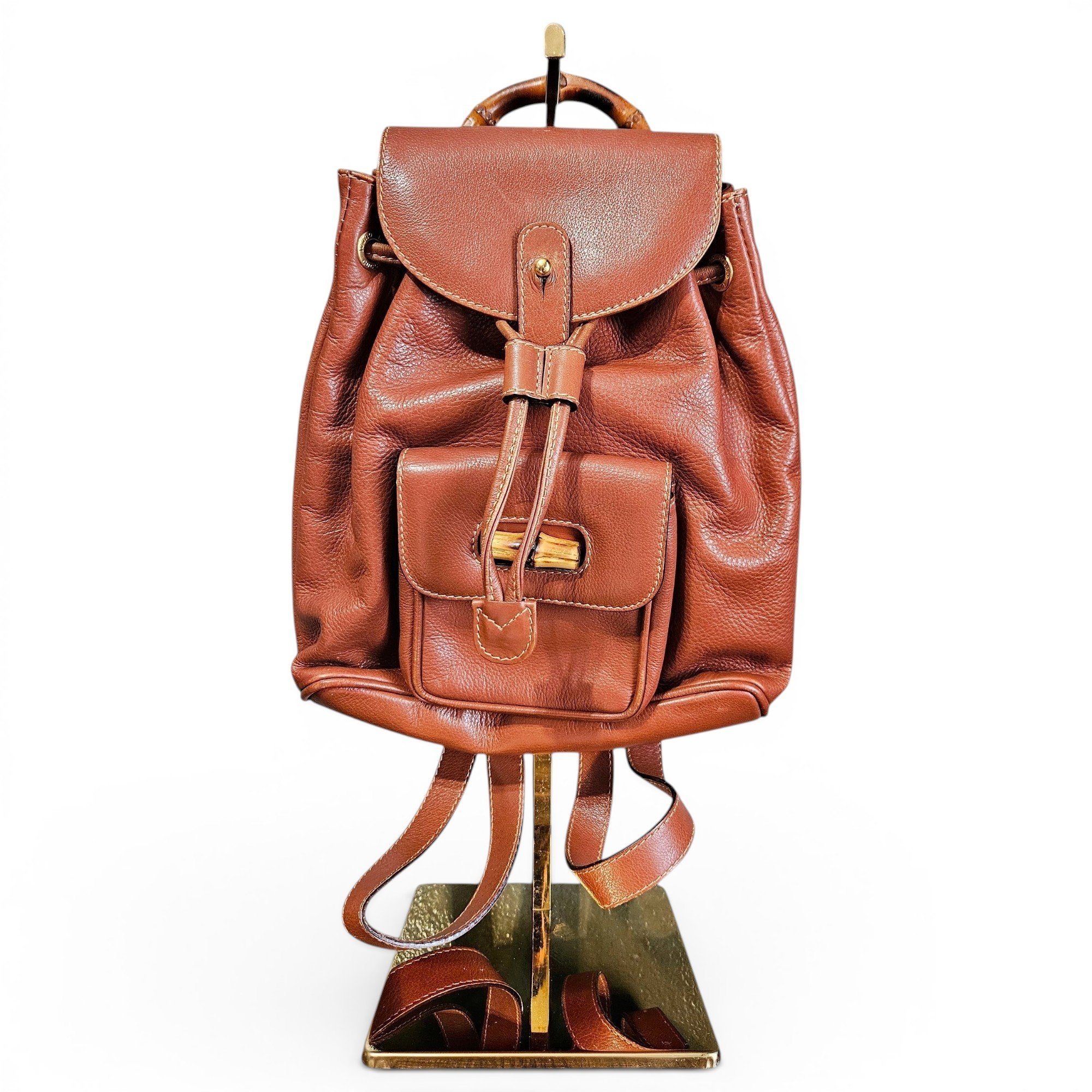 Bamboo Tassel Oval leather backpack