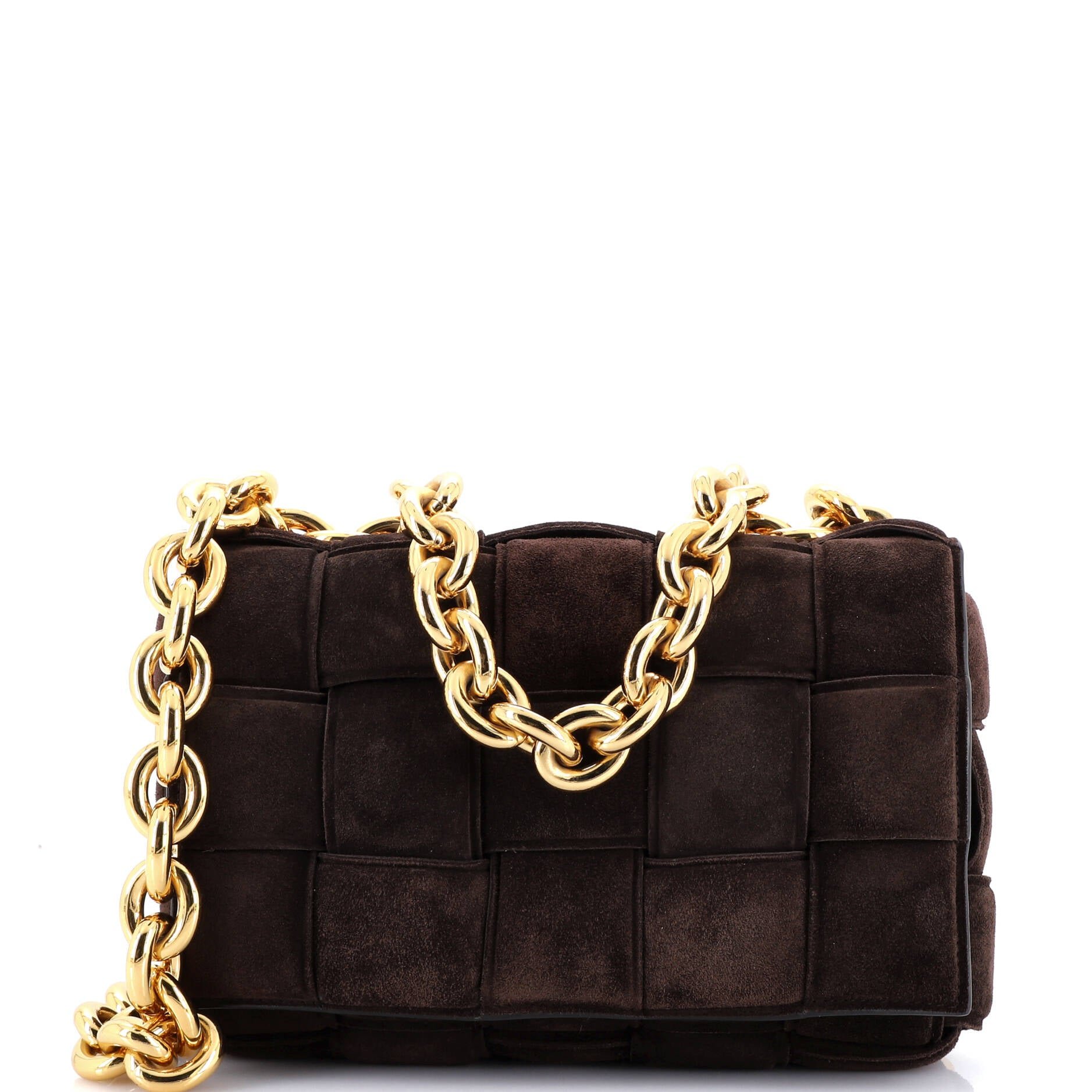 Bottega Veneta Cassette Chain Crossbody Bag Padded Maxi Intrecciato Suede