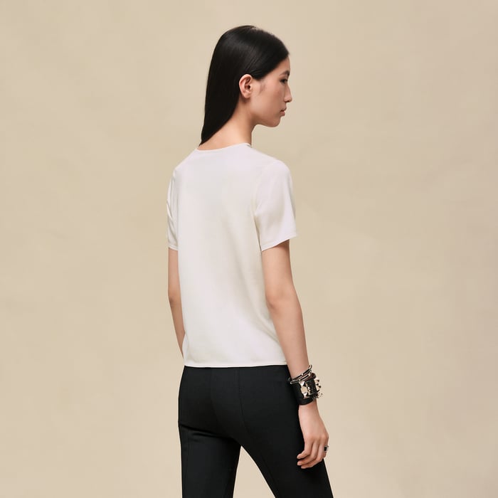 Gris Perle "Aux Champs En Fleurs Raye" Short-sleeve Sweater