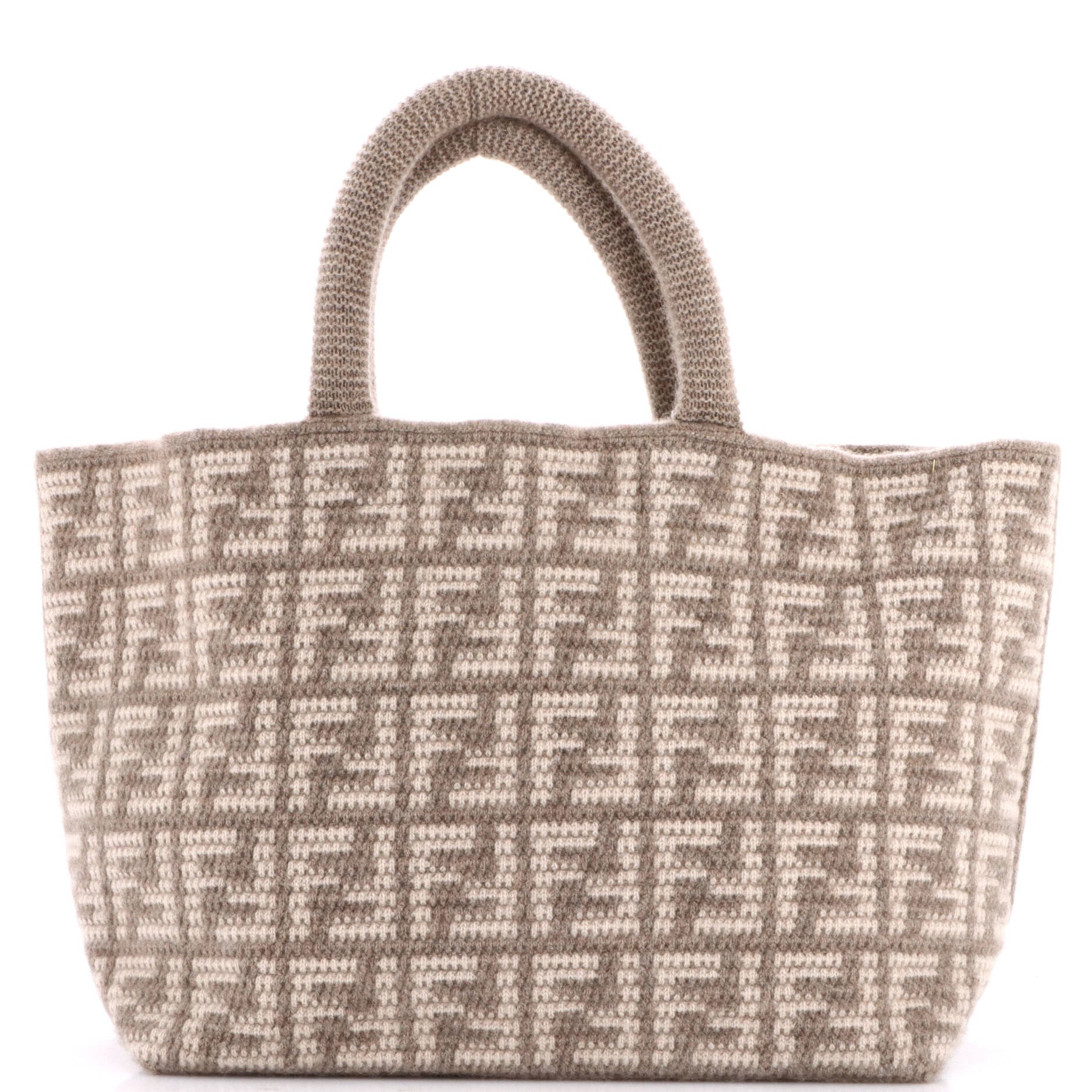 Fendi Shopper Tote Zucca Crochet Cashmere Large
