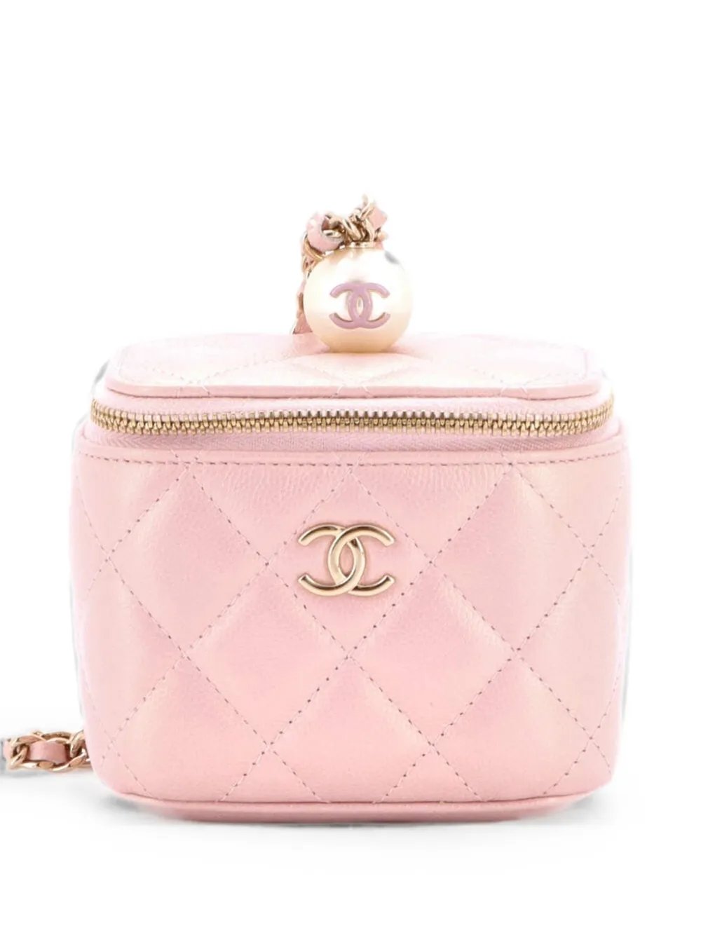 Classic Pearl Vanity Case with Chain Quilted Iridescent Caviar Mini crossbody bag