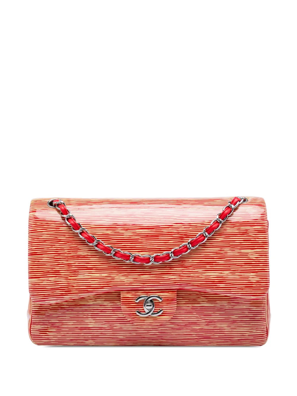2013-2014 Jumbo Classic Patent Striped Double Flap shoulder bag