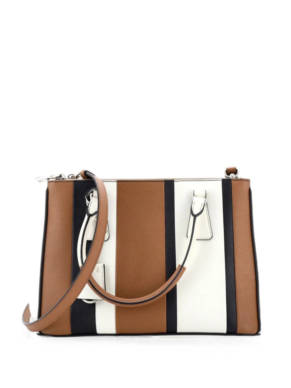 Double Zip Lux Striped Saffiano Leather Small tote bag