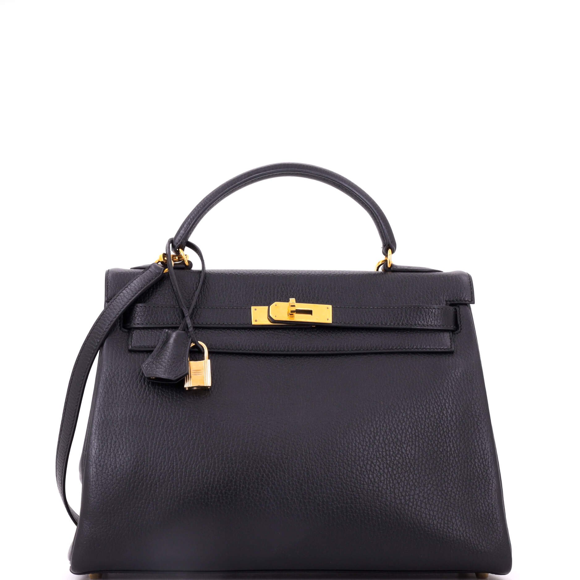 Hermes Kelly Handbag Noir Ardennes with Gold Hardware 32