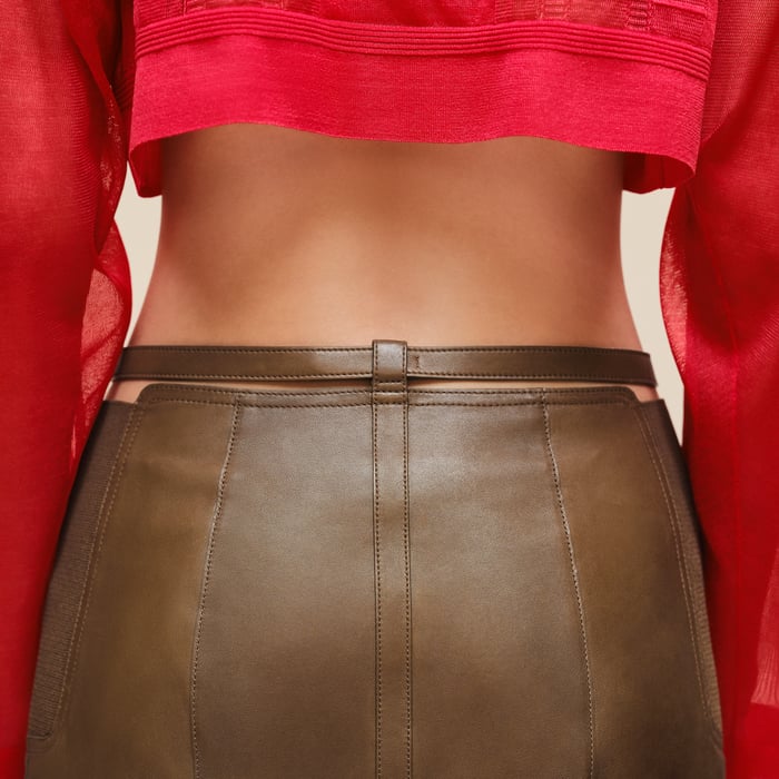 Marron Muschio Mixed Knit Pencil Skirt