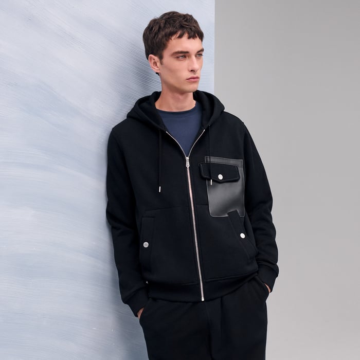 Noir “empreintes Sellier Cuir” 지퍼 후드 스웨터