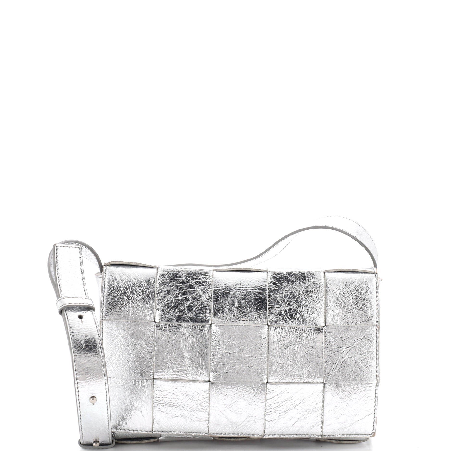 Cassette Crossbody Bag Maxi Intrecciato Crinkled Metallic Leather