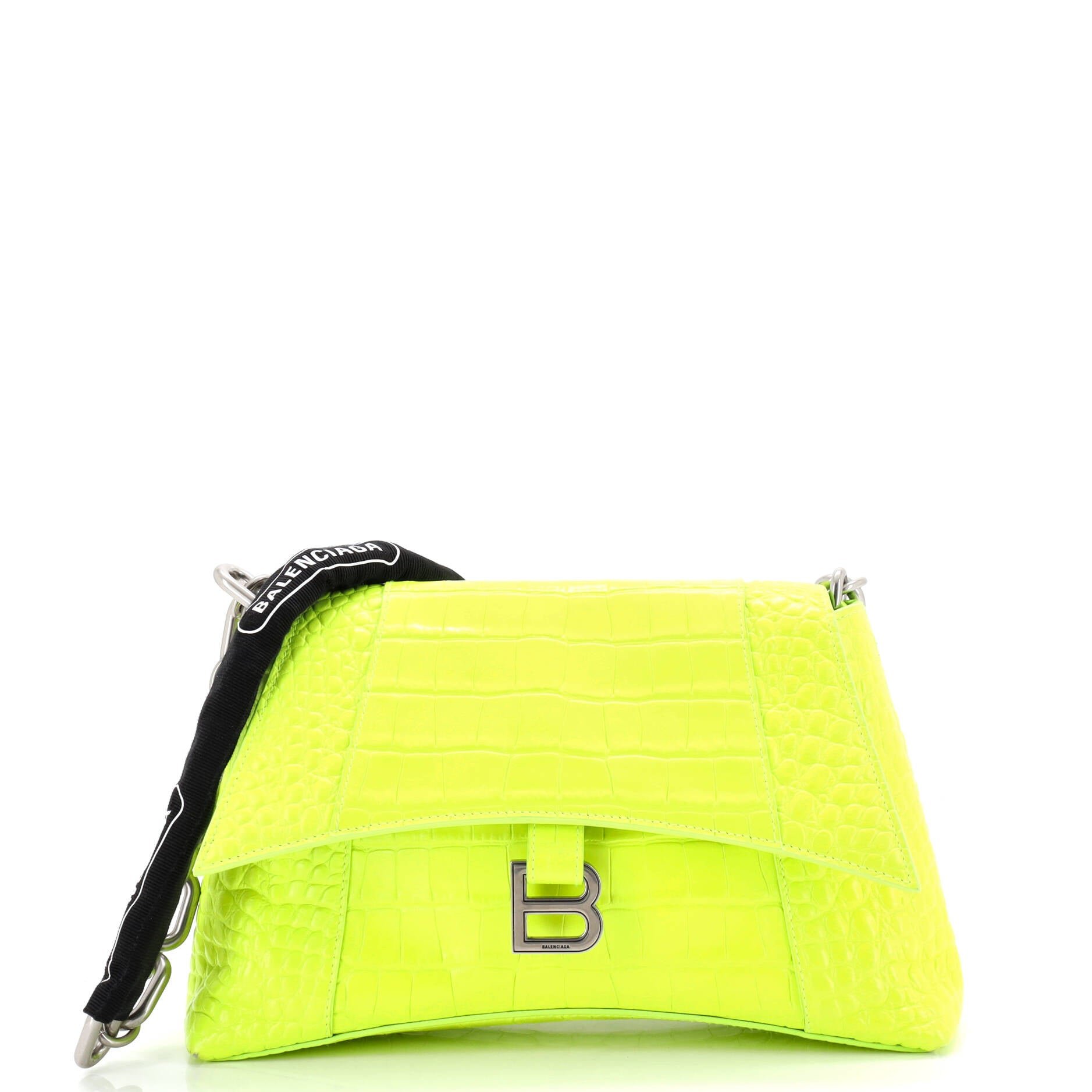 Balenciaga Downtown S Chain-Handle Shoulder Bag Crocodile Embossed Leather Small