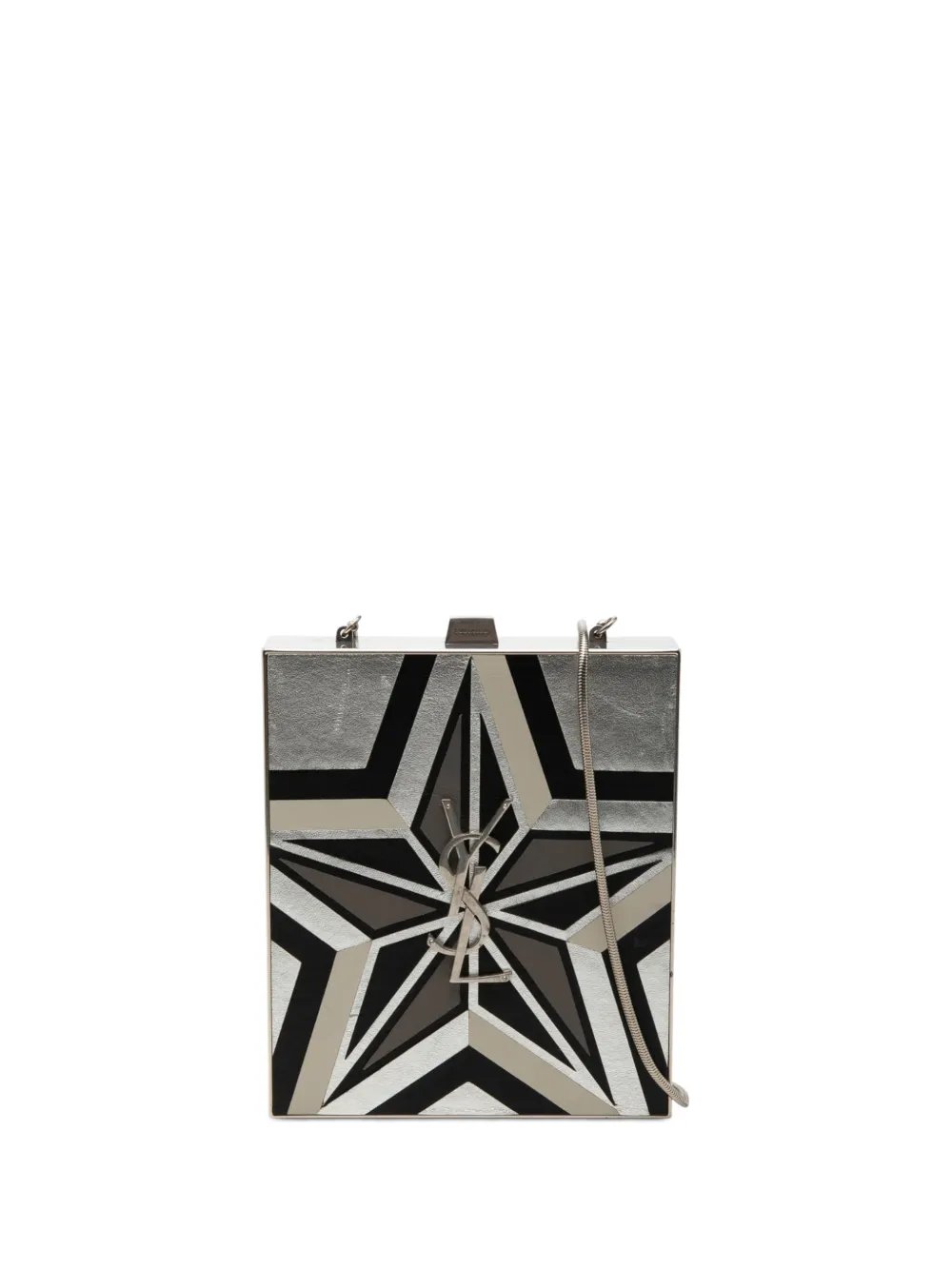 2017 Metal and Leather Tuxedo Box Star Clutch on Chain crossbody bag