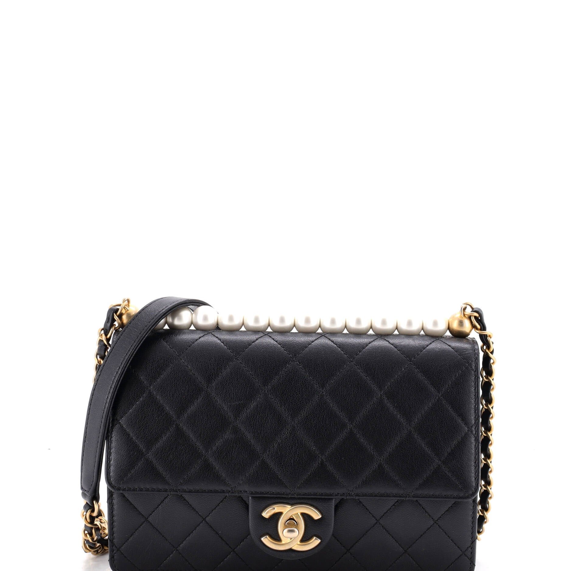 Chic Pearls Flap Bag Quilted Lambskin Small