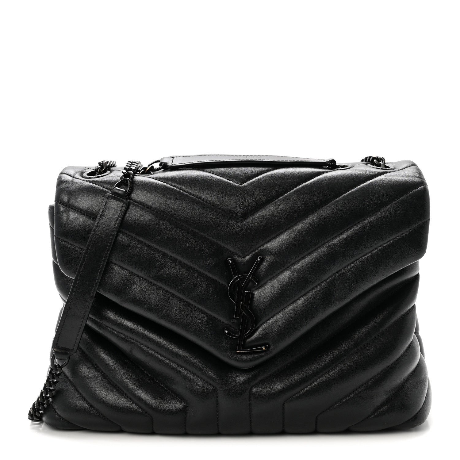 Saint Laurent Calfskin Y Quilted Monogram Medium Loulou Chain Satchel Black