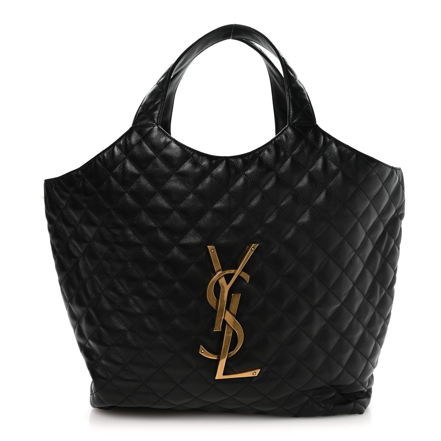 Saint Laurent Lambskin Quilted Maxi Icare Shopping Tote Black