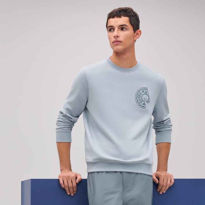Bleu Glacier Crewneck Sweater With Clou De Selle Detail