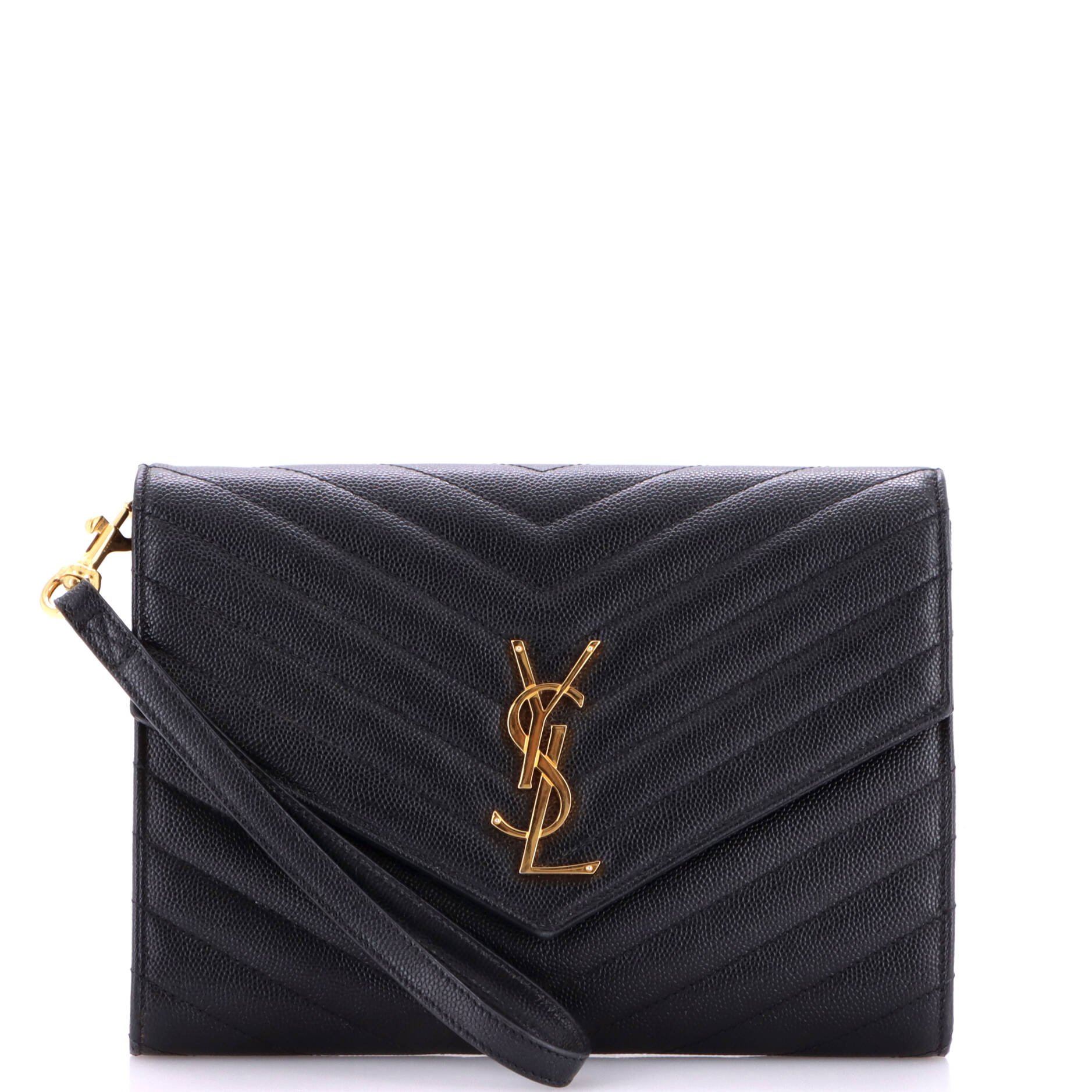 Classic Monogram Envelope Wristlet Clutch Matelasse Chevron Leather