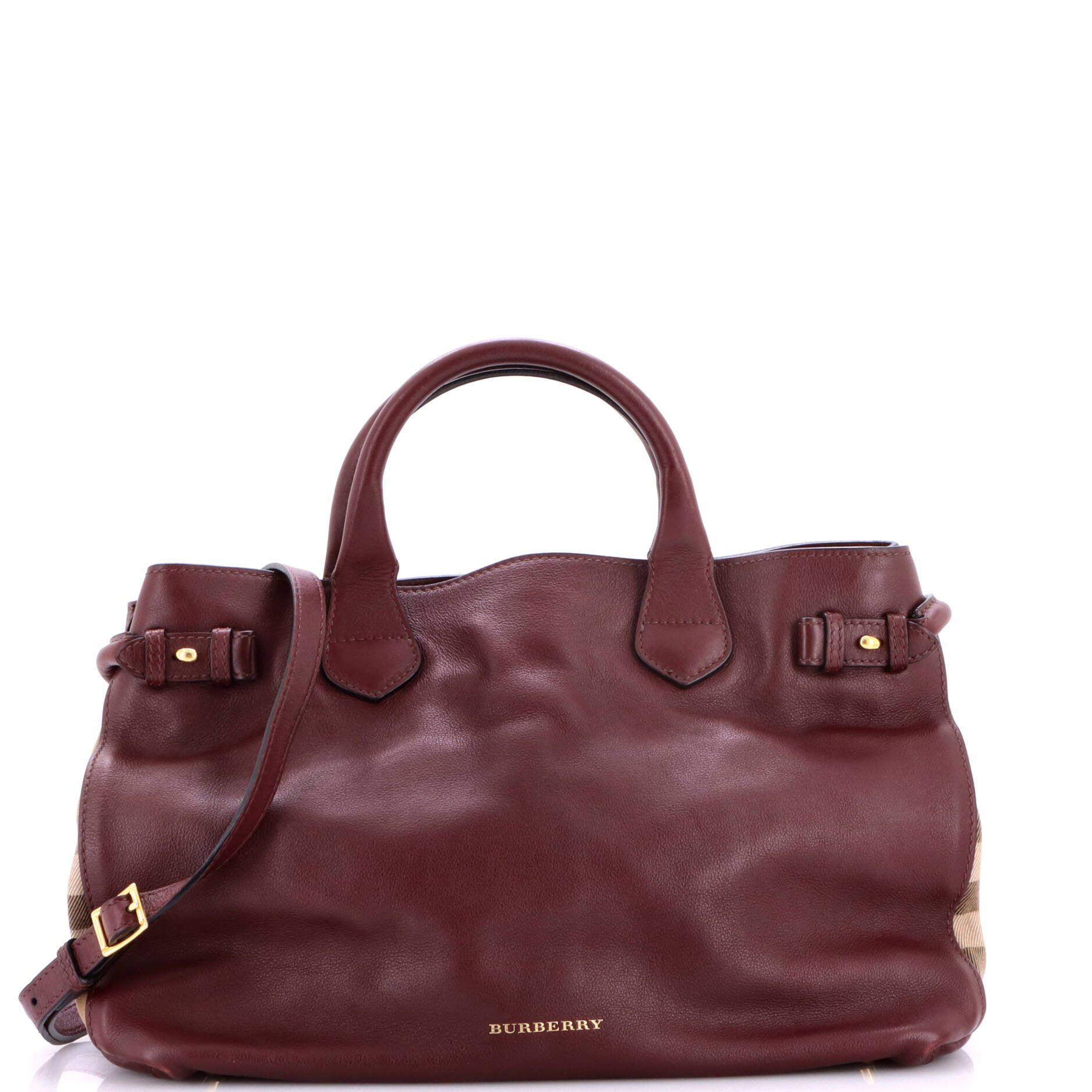 Banner Tote Leather and House Check Canvas Medium