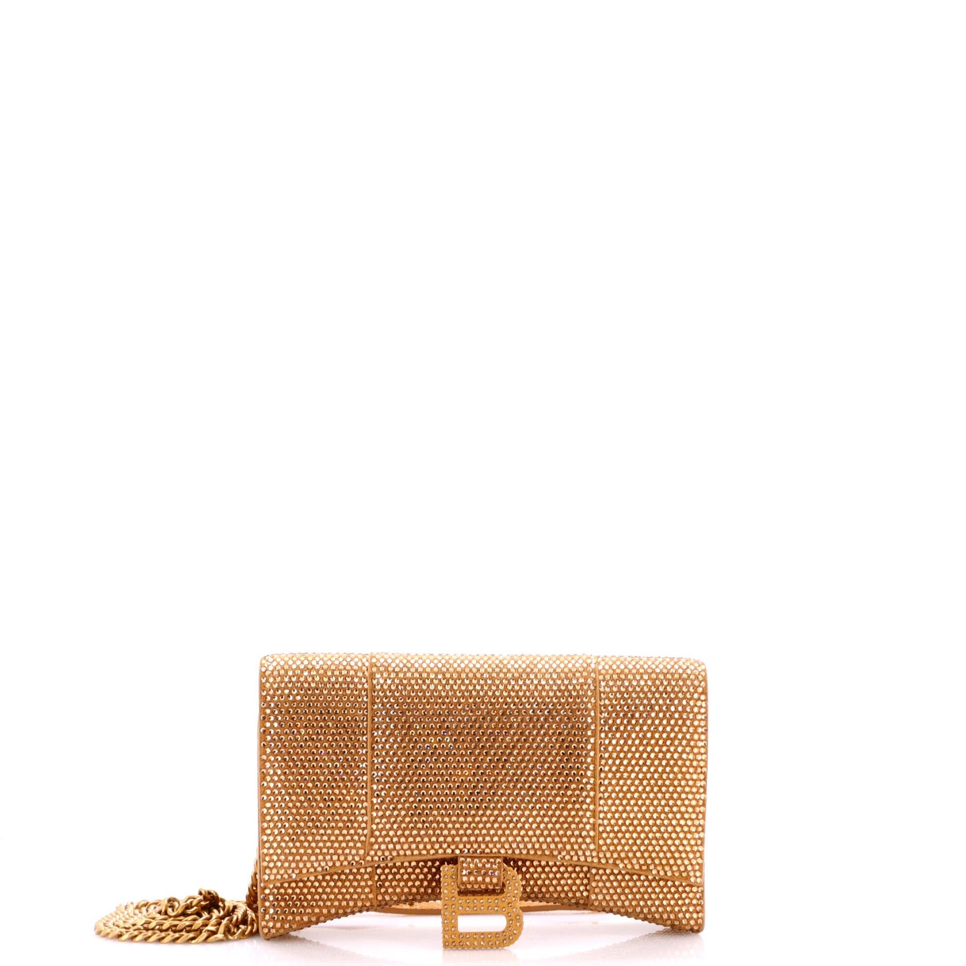 Hourglass Chain Wallet Suede with Crystals
