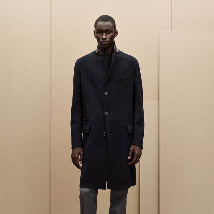 Marine Emile Cashmere Coat With Leather Details
