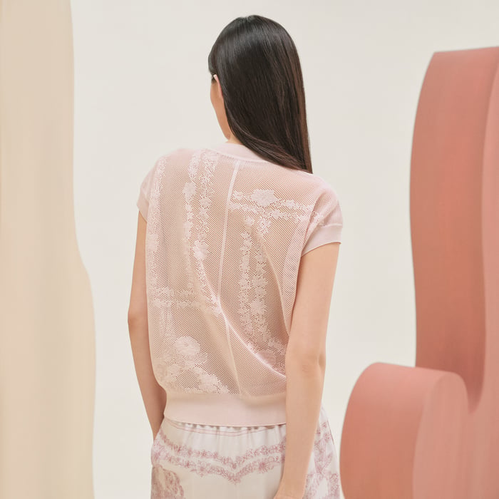 Rose Pâle "En Desordre a Fleurs" Short-sleeve Sweater
