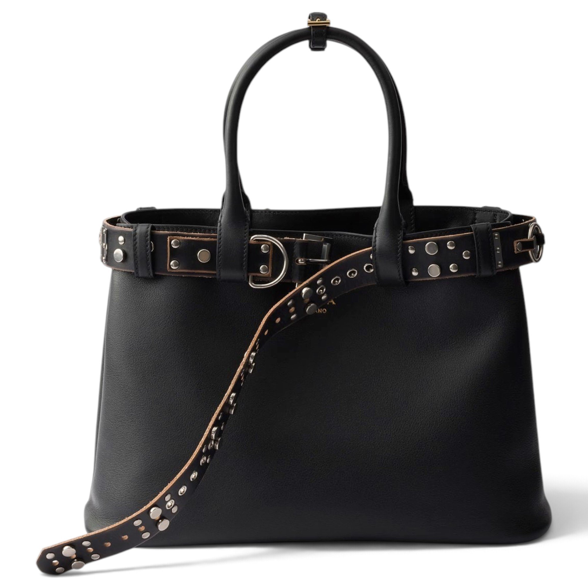 Buckle leather handbag