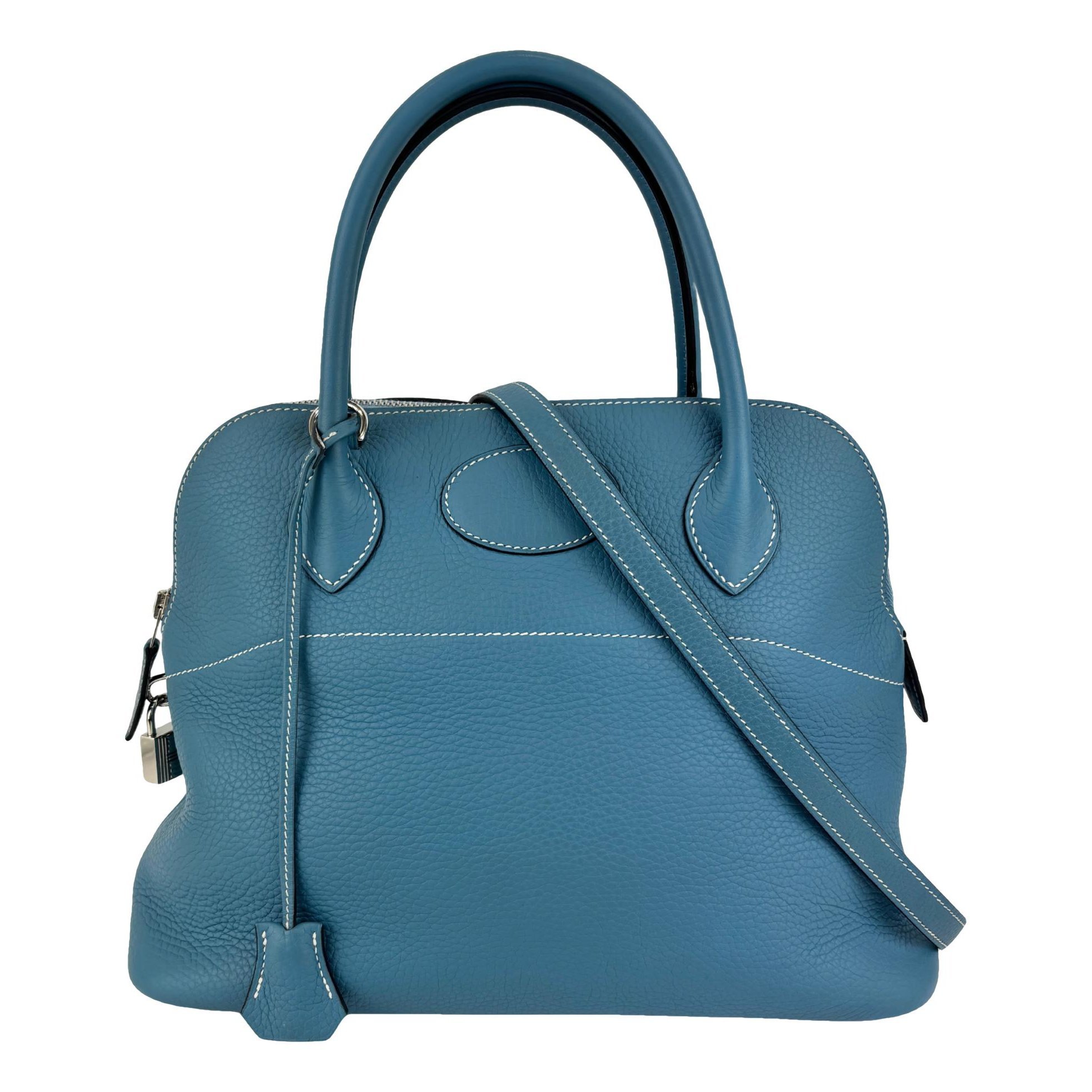 Hermes Bolide 31 Handbag Blue Jean Clemence Leather 8782