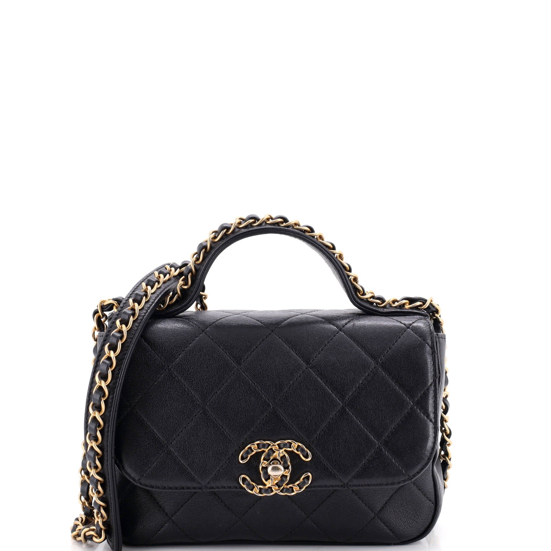 Chain Infinity Top Handle Bag Quilted Lambskin Mini