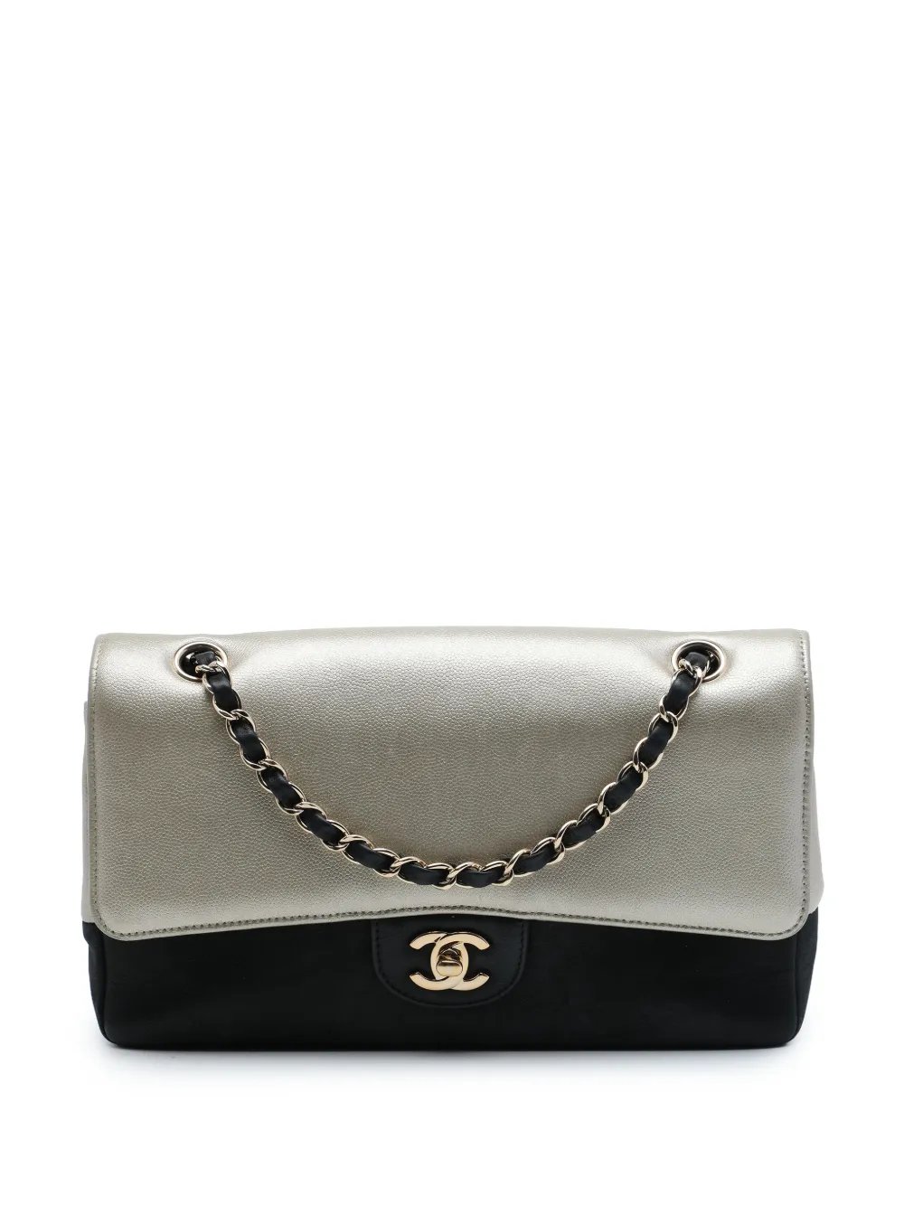 2016-2017 Medium Classic Bicolor Caviar and Iridescent Calfskin Double Flap shoulder bag