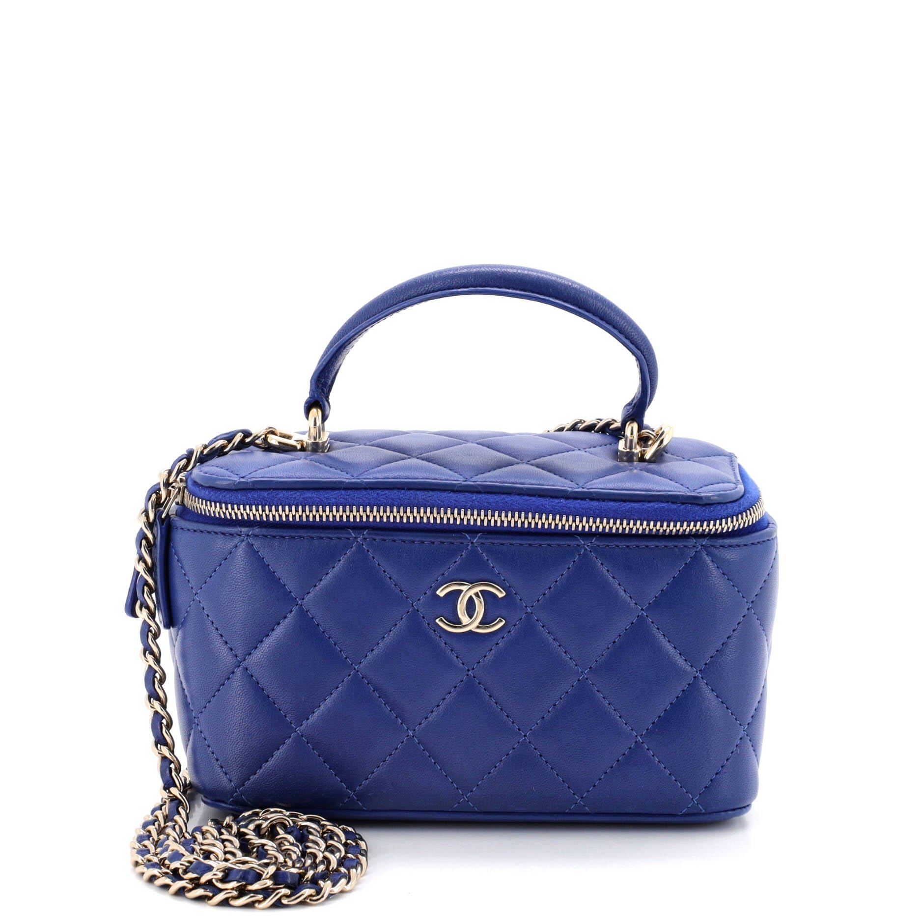 Chanel Classic Top Handle Vanity Case with Chain Quilted Lambskin Small